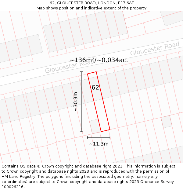 62, GLOUCESTER ROAD, LONDON, E17 6AE: Plot and title map