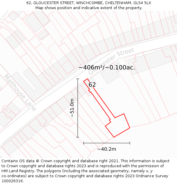 62, GLOUCESTER STREET, WINCHCOMBE, CHELTENHAM, GL54 5LX: Plot and title map