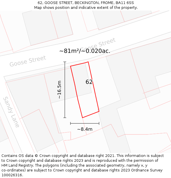 62, GOOSE STREET, BECKINGTON, FROME, BA11 6SS: Plot and title map