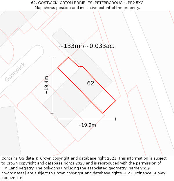 62, GOSTWICK, ORTON BRIMBLES, PETERBOROUGH, PE2 5XG: Plot and title map