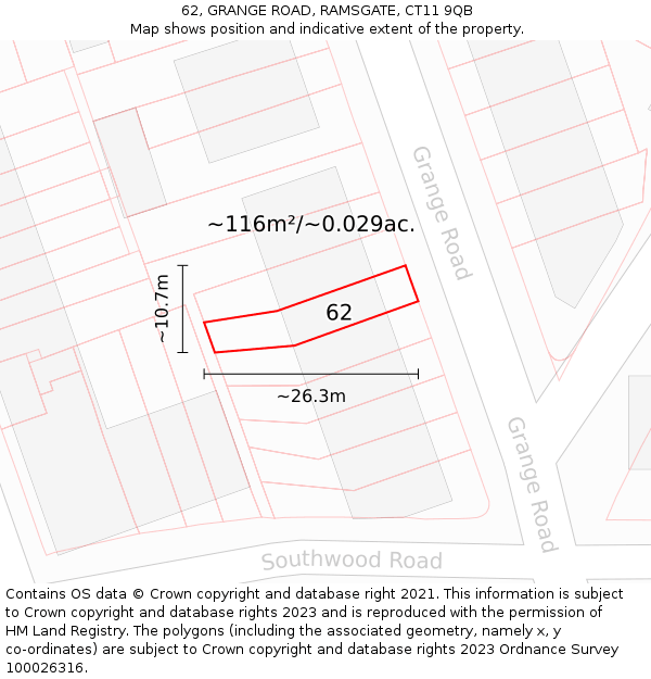 62, GRANGE ROAD, RAMSGATE, CT11 9QB: Plot and title map