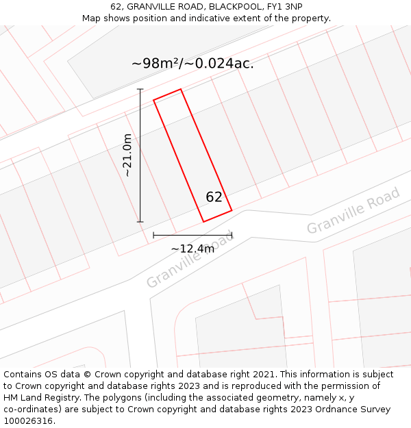 62, GRANVILLE ROAD, BLACKPOOL, FY1 3NP: Plot and title map
