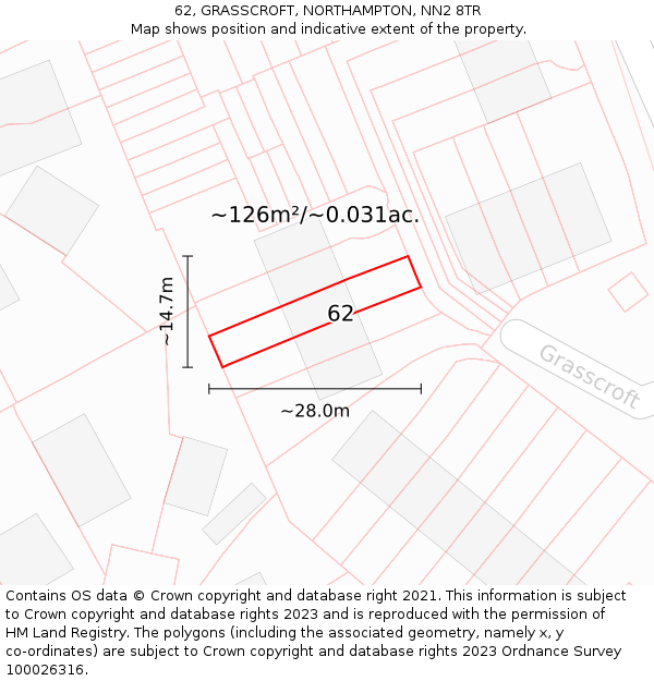 62, GRASSCROFT, NORTHAMPTON, NN2 8TR: Plot and title map