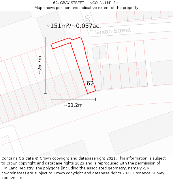 62, GRAY STREET, LINCOLN, LN1 3HL: Plot and title map