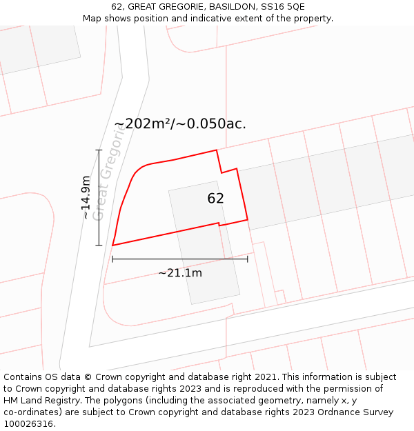 62, GREAT GREGORIE, BASILDON, SS16 5QE: Plot and title map