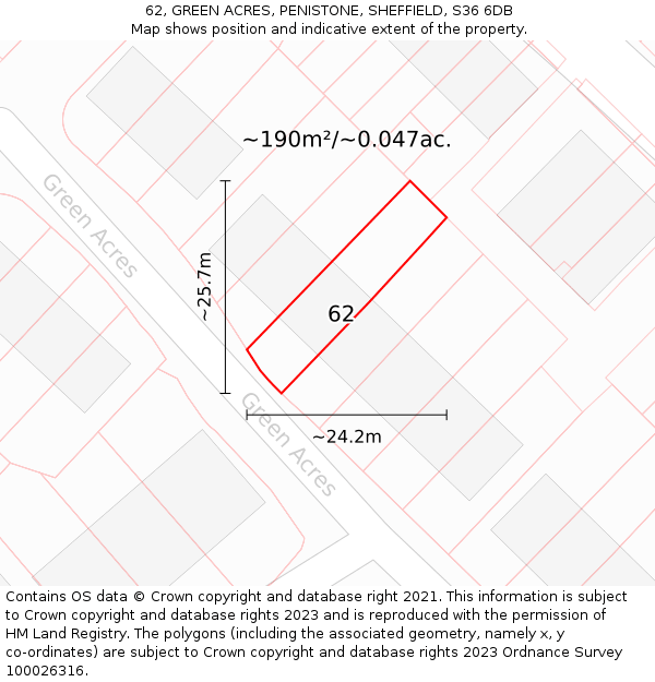 62, GREEN ACRES, PENISTONE, SHEFFIELD, S36 6DB: Plot and title map