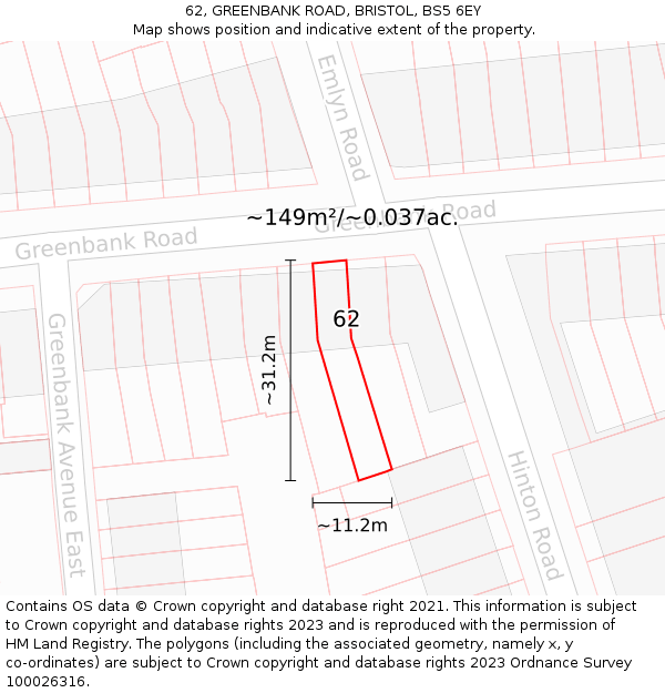 62, GREENBANK ROAD, BRISTOL, BS5 6EY: Plot and title map