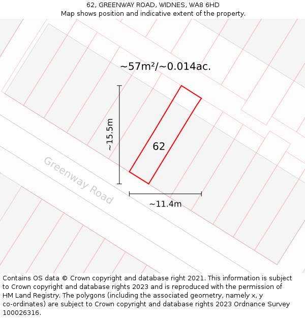 62, GREENWAY ROAD, WIDNES, WA8 6HD: Plot and title map