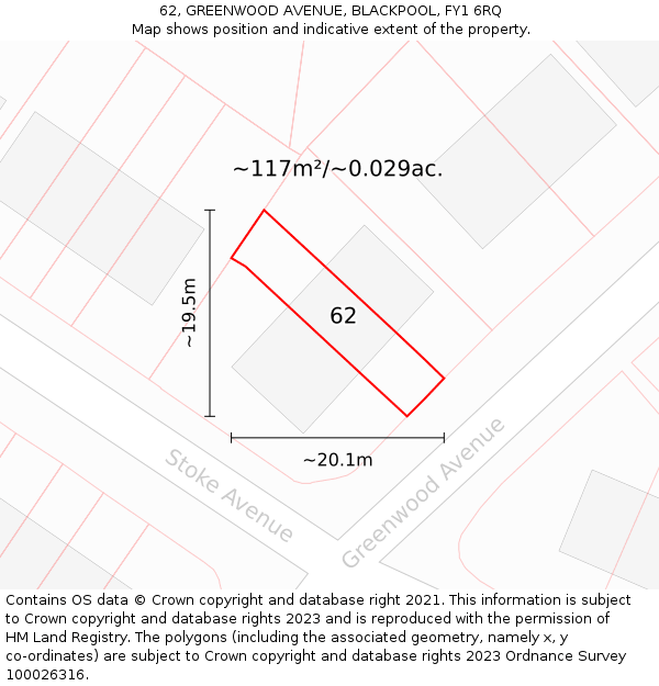 62, GREENWOOD AVENUE, BLACKPOOL, FY1 6RQ: Plot and title map