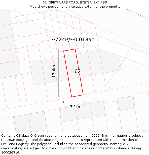62, GREYFRIARS ROAD, EXETER, EX4 7BS: Plot and title map