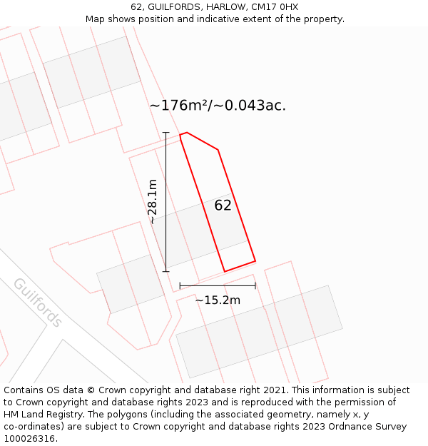 62, GUILFORDS, HARLOW, CM17 0HX: Plot and title map
