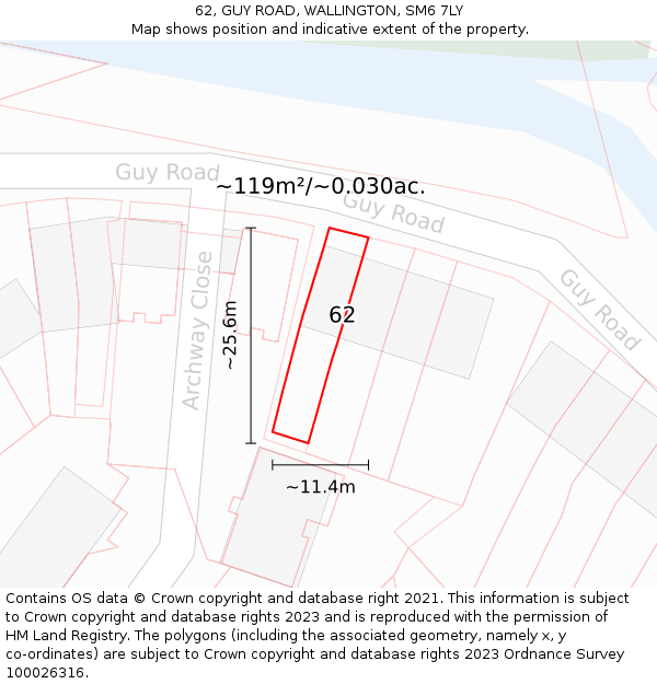 62, GUY ROAD, WALLINGTON, SM6 7LY: Plot and title map