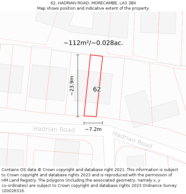 62, HADRIAN ROAD, MORECAMBE, LA3 3BX: Plot and title map