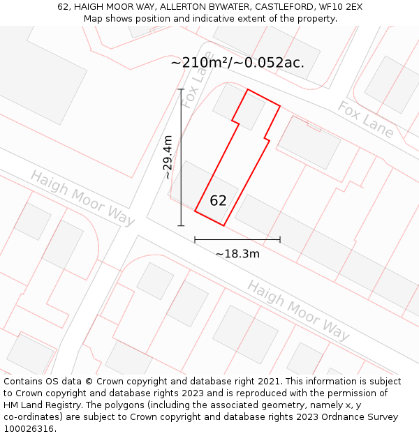 62, HAIGH MOOR WAY, ALLERTON BYWATER, CASTLEFORD, WF10 2EX: Plot and title map