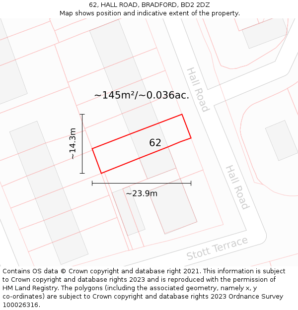 62, HALL ROAD, BRADFORD, BD2 2DZ: Plot and title map