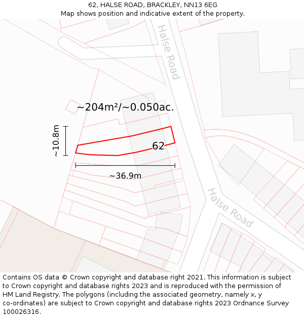 62, HALSE ROAD, BRACKLEY, NN13 6EG: Plot and title map