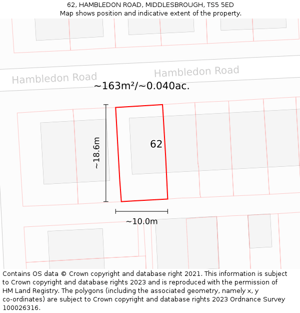 62, HAMBLEDON ROAD, MIDDLESBROUGH, TS5 5ED: Plot and title map