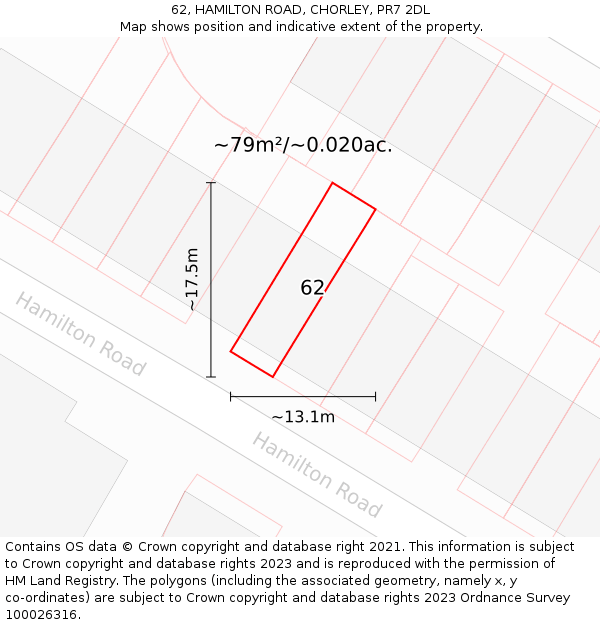 62, HAMILTON ROAD, CHORLEY, PR7 2DL: Plot and title map