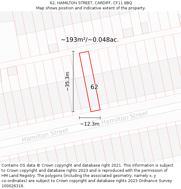 62, HAMILTON STREET, CARDIFF, CF11 9BQ: Plot and title map