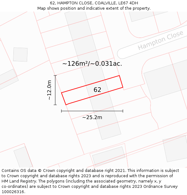 62, HAMPTON CLOSE, COALVILLE, LE67 4DH: Plot and title map