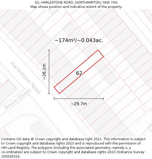 62, HARLESTONE ROAD, NORTHAMPTON, NN5 7AG: Plot and title map