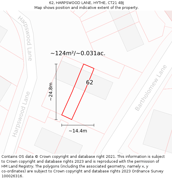 62, HARPSWOOD LANE, HYTHE, CT21 4BJ: Plot and title map