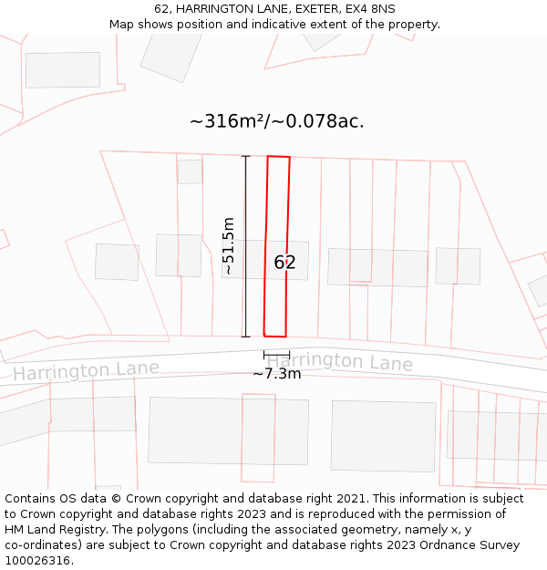 62, HARRINGTON LANE, EXETER, EX4 8NS: Plot and title map