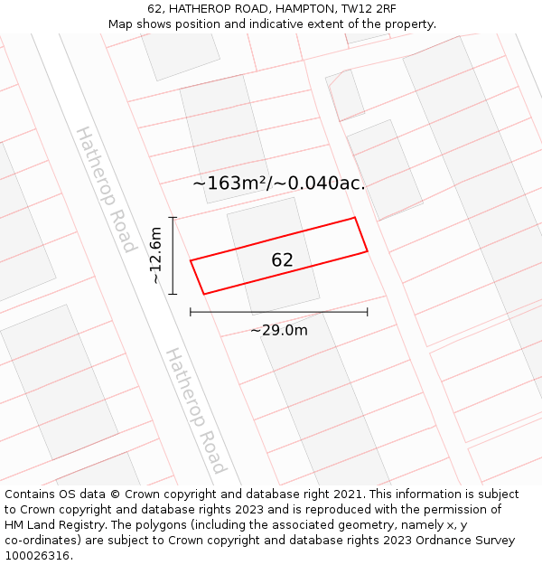 62, HATHEROP ROAD, HAMPTON, TW12 2RF: Plot and title map