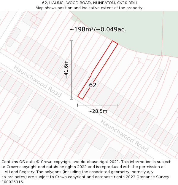 62, HAUNCHWOOD ROAD, NUNEATON, CV10 8DH: Plot and title map