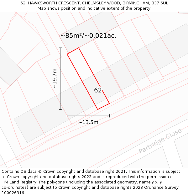 62, HAWKSWORTH CRESCENT, CHELMSLEY WOOD, BIRMINGHAM, B37 6UL: Plot and title map
