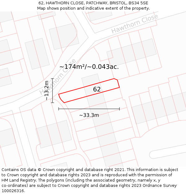 62, HAWTHORN CLOSE, PATCHWAY, BRISTOL, BS34 5SE: Plot and title map