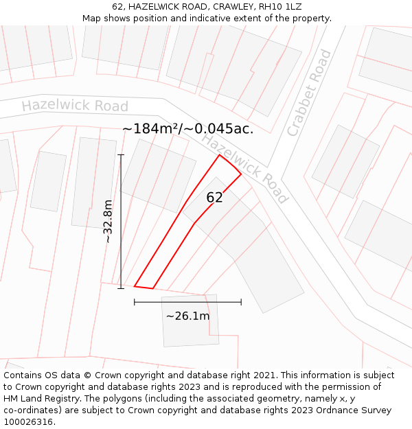 62, HAZELWICK ROAD, CRAWLEY, RH10 1LZ: Plot and title map