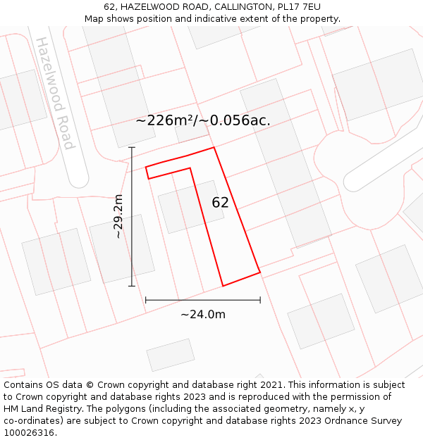 62, HAZELWOOD ROAD, CALLINGTON, PL17 7EU: Plot and title map