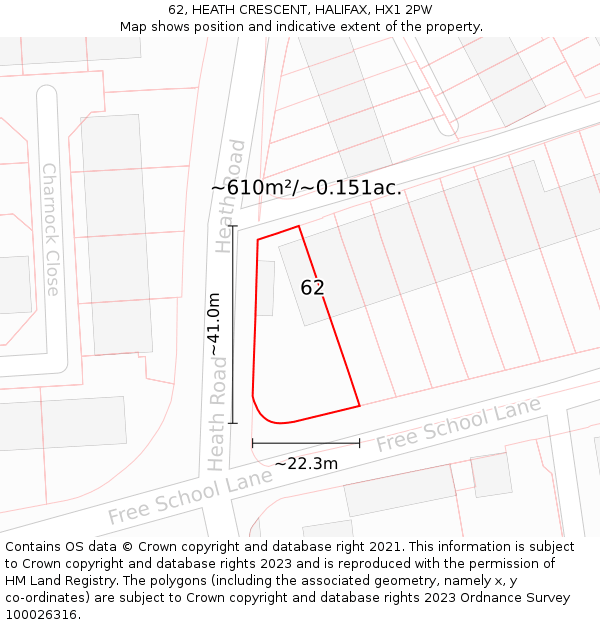 62, HEATH CRESCENT, HALIFAX, HX1 2PW: Plot and title map
