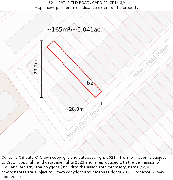 62, HEATHFIELD ROAD, CARDIFF, CF14 3JY: Plot and title map
