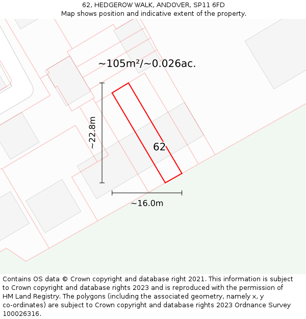 62, HEDGEROW WALK, ANDOVER, SP11 6FD: Plot and title map