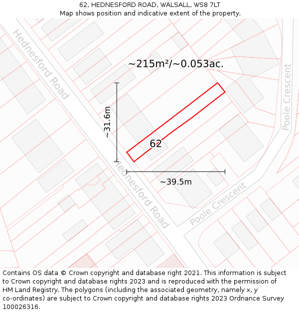 62, HEDNESFORD ROAD, WALSALL, WS8 7LT: Plot and title map