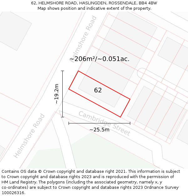 62, HELMSHORE ROAD, HASLINGDEN, ROSSENDALE, BB4 4BW: Plot and title map