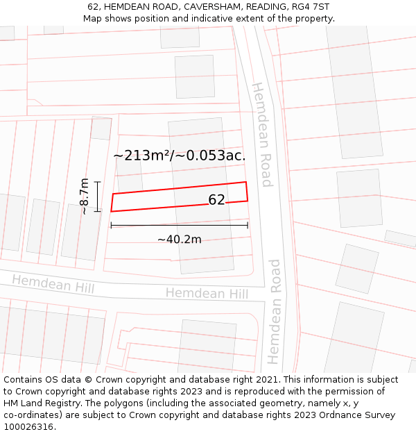 62, HEMDEAN ROAD, CAVERSHAM, READING, RG4 7ST: Plot and title map