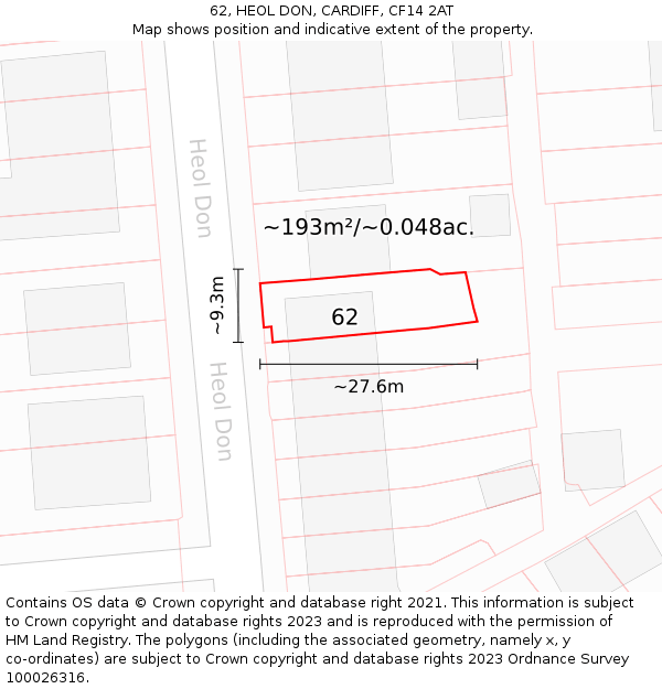 62, HEOL DON, CARDIFF, CF14 2AT: Plot and title map