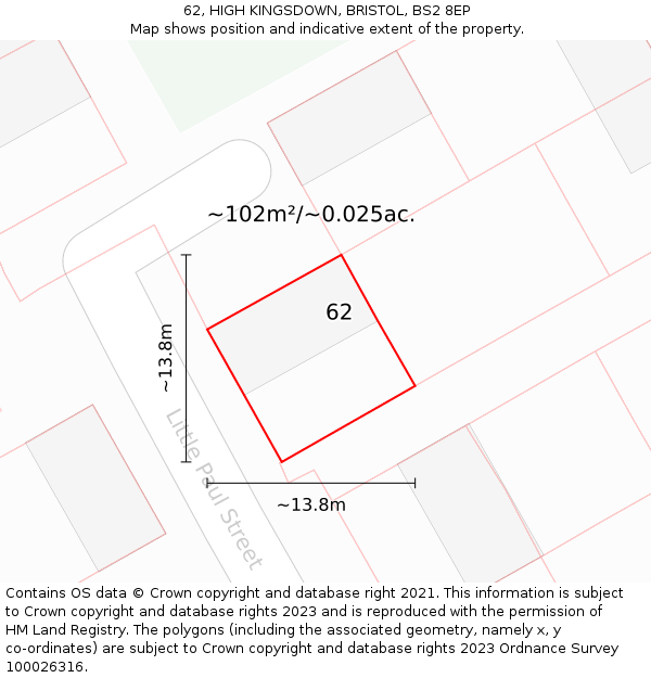 62, HIGH KINGSDOWN, BRISTOL, BS2 8EP: Plot and title map