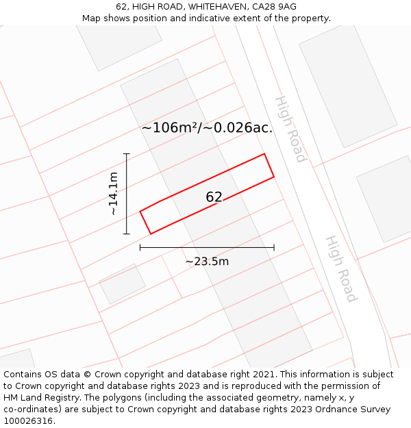 62, HIGH ROAD, WHITEHAVEN, CA28 9AG: Plot and title map