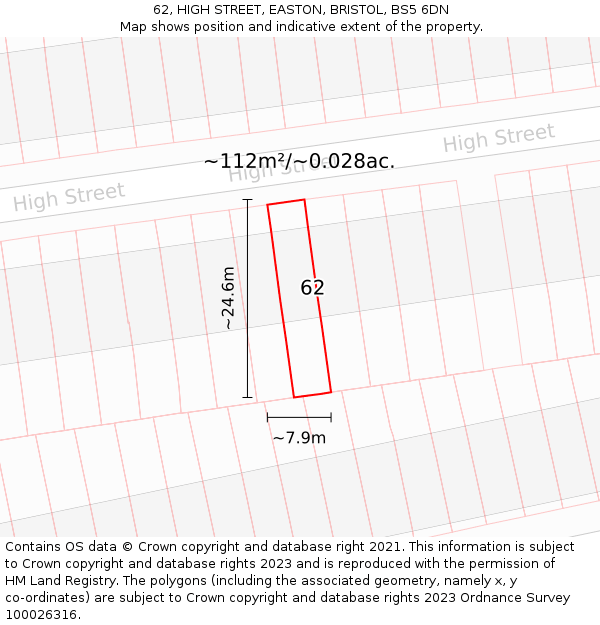 62, HIGH STREET, EASTON, BRISTOL, BS5 6DN: Plot and title map