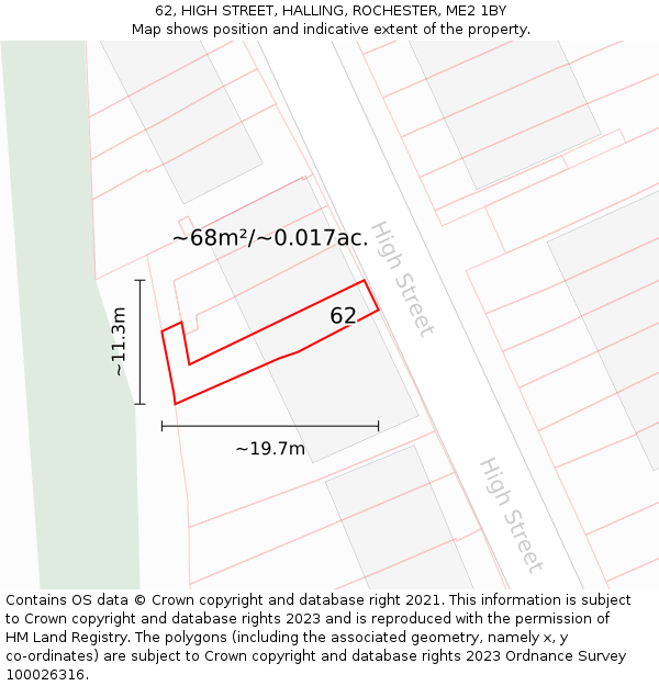 62, HIGH STREET, HALLING, ROCHESTER, ME2 1BY: Plot and title map