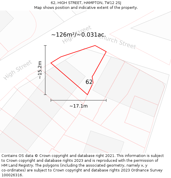 62, HIGH STREET, HAMPTON, TW12 2SJ: Plot and title map