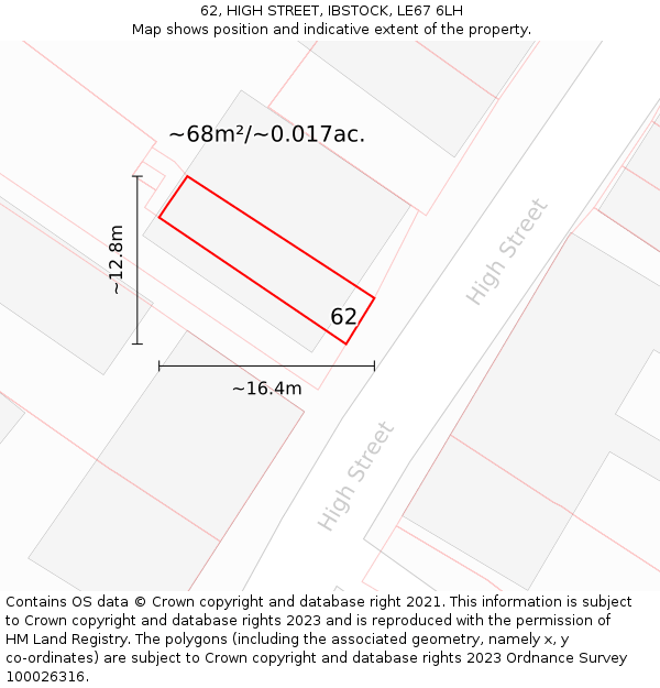 62, HIGH STREET, IBSTOCK, LE67 6LH: Plot and title map