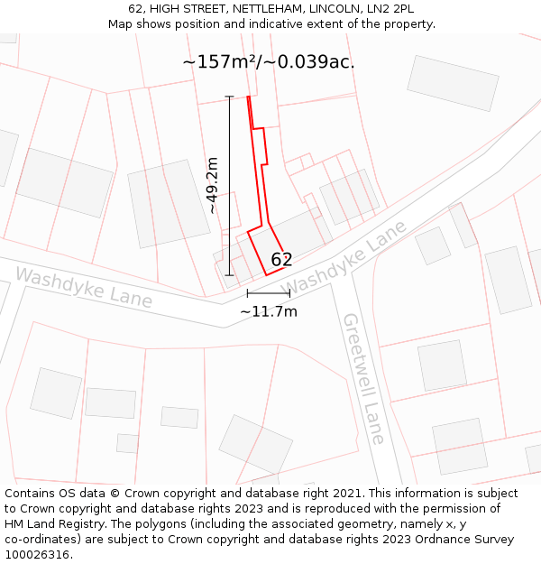 62, HIGH STREET, NETTLEHAM, LINCOLN, LN2 2PL: Plot and title map