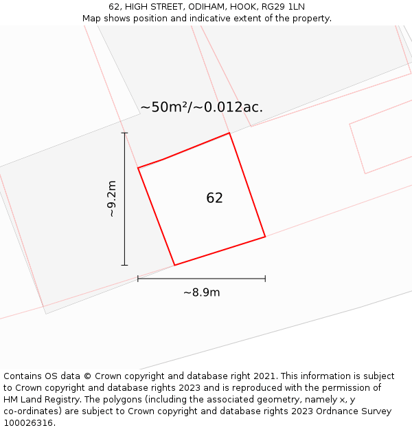 62, HIGH STREET, ODIHAM, HOOK, RG29 1LN: Plot and title map