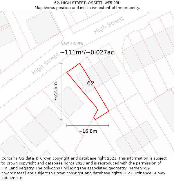 62, HIGH STREET, OSSETT, WF5 9RL: Plot and title map