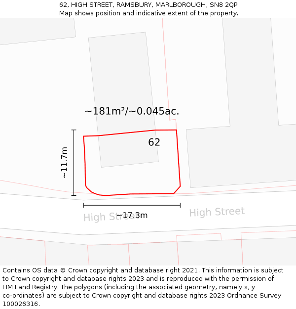 62, HIGH STREET, RAMSBURY, MARLBOROUGH, SN8 2QP: Plot and title map